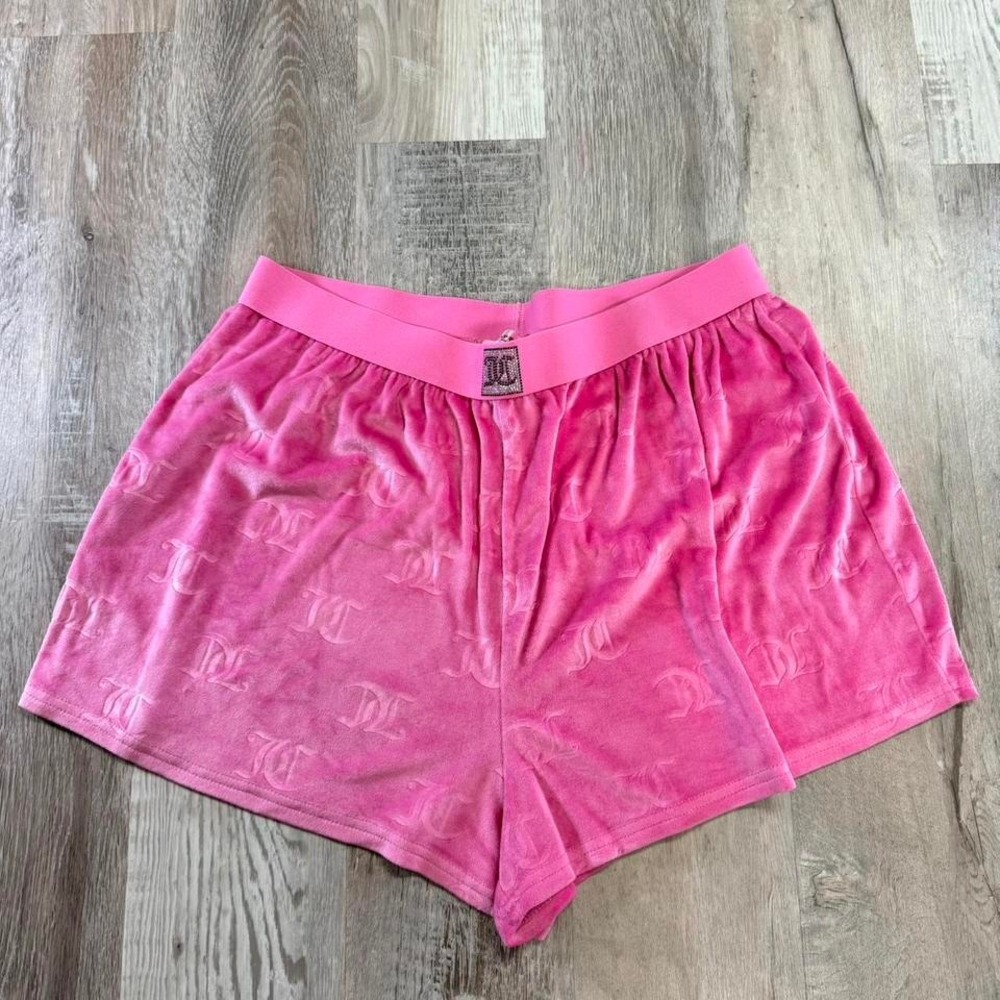 Juicy Couture Pink Velour Lounge Shorts 1X Rhinestone Logo Y2K‎